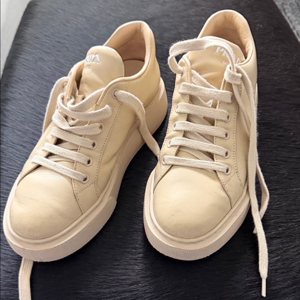 Prada Beige Lace-Up Sneakers